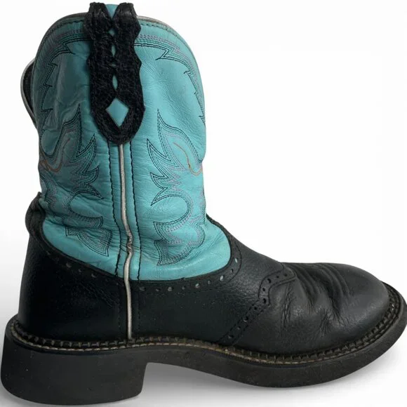 Justin Gypsy Leather Turquoise Blue Western Cowgirl Shorty Roper Boots 8.5 B - Picture 2 of 12